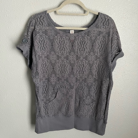 No Boundaries Tops - No Boundaries Gray Lace Mesh Top Size XXL